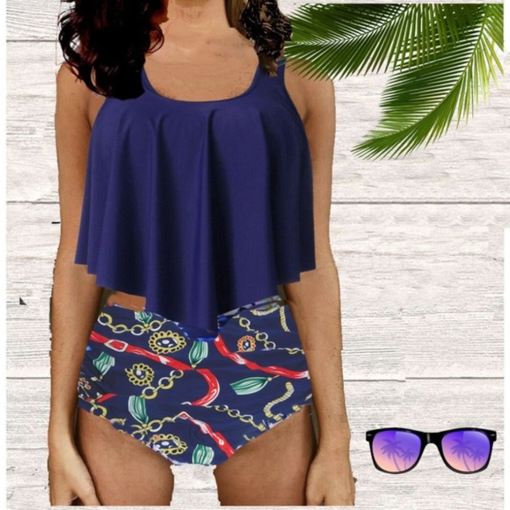 UNIQUE AND CLASSIC PURPLE RUFFLE TWO PIECE SWIMSUIT